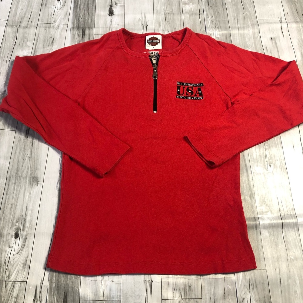 Harley Davidson Shirt Womens Large Quarter Zip Long Sleeve Embroidered Top